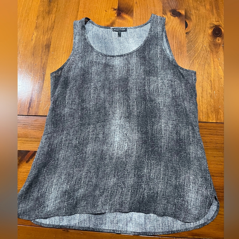 Eileen Fisher Women's Black White Silk Tank Top Sleeveless Blouse Size‎ Small
